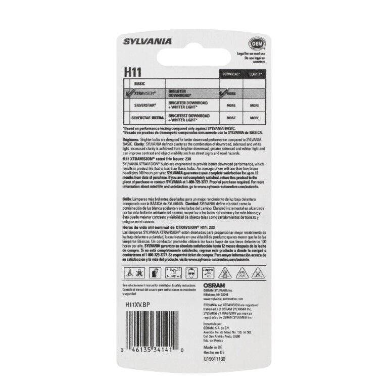 Sylvania XtraVision H11 Halogen Headlight Bulb