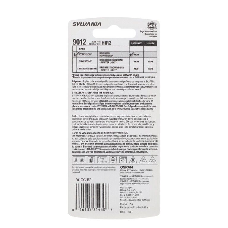 Sylvania XtraVision 9012 Halogen Headlight Bulb