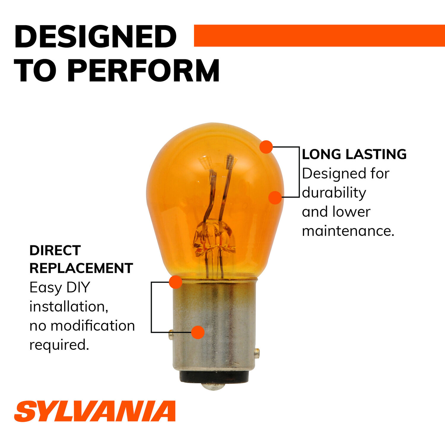 Sylvania 2357A Amber Long Life Mini Bulb, 2-Pk