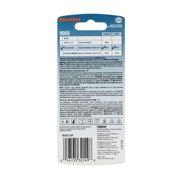 Sylvania 9005 Silverstar Halogen Headlight Bulb, 1-Pk
