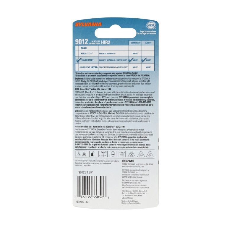 Sylvania SilverStar 9012 Halogen Headlight Bulb