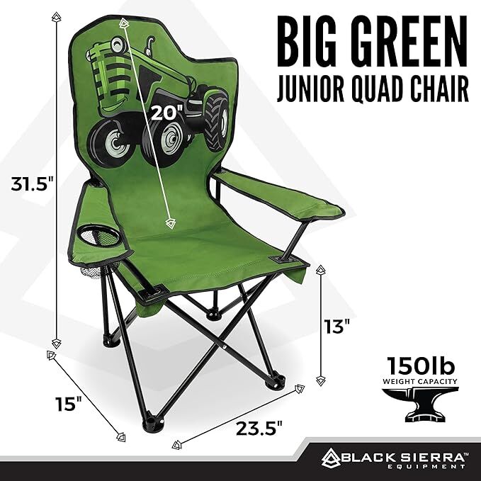 Black Sierra Kids' Green Tractor Camp Chair 
