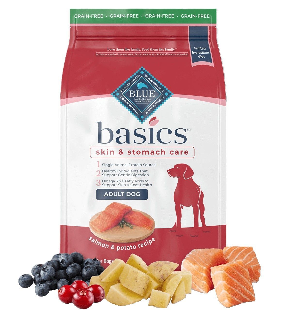 Blue Buffalo Basics Adult Dog Grain-Free Salmon and Potato Recipe Dog Food, 4-Lb
