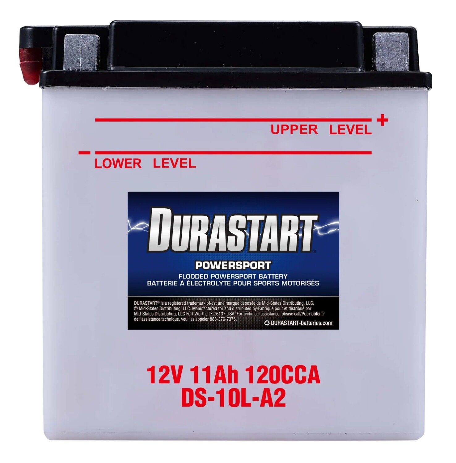 Durastart Flooded Powersport Battery, 10L-A2, 12V, 11Ah, 120 CCA