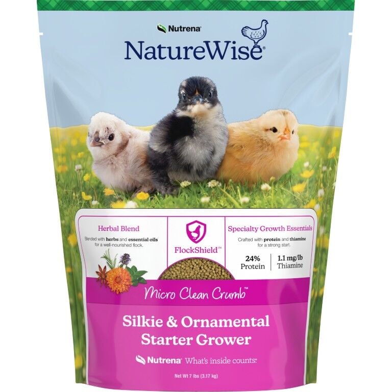 Nutrena Naturewise Silkie & Ornamental Starter Grower 24% Protein Micro Clean Crumb, 7-Lb
