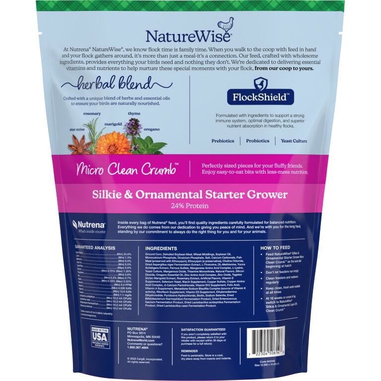 Nutrena Naturewise Silkie & Ornamental Starter Grower 24% Protein Micro Clean Crumb, 7-Lb