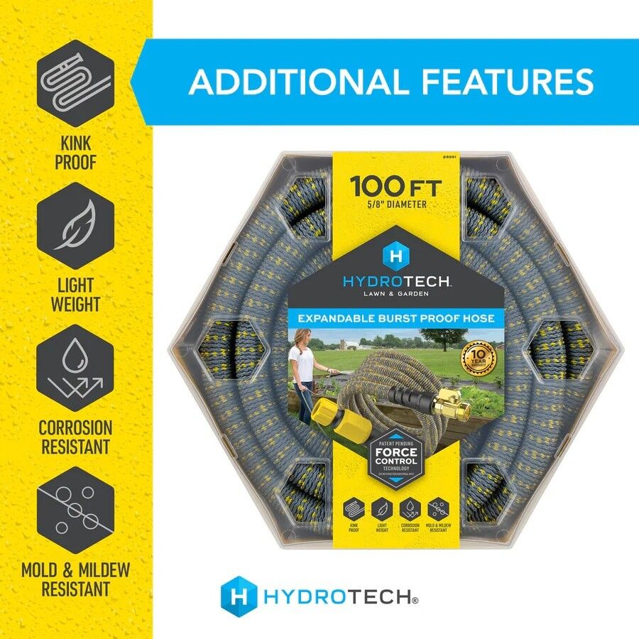 HydroTech Yellow Standard Expandable Burst-Proof Hose, 5/8 in. x 100 ft.