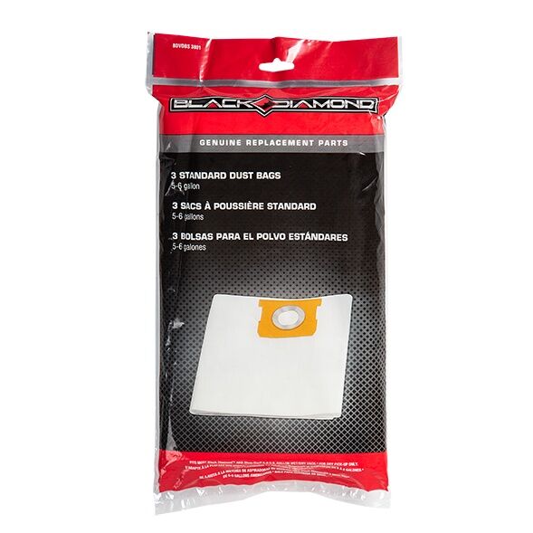 Black Diamond Standard Vacuum Dust Bag, 5-Gal - 6-Gal, 3-Ct
