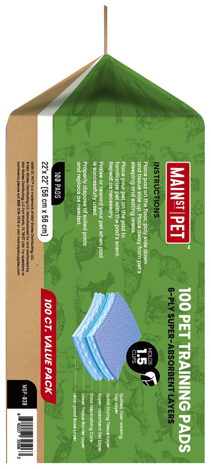 Main St. Pet 22-In x 22-In Pet Training Pads Value Pack, 100-Pk