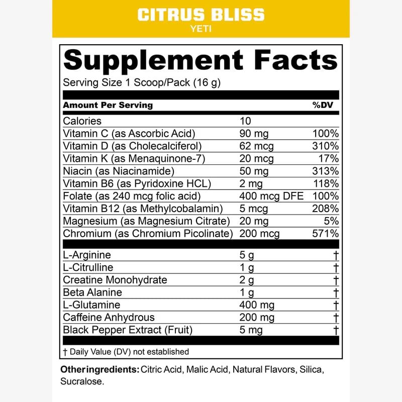 MTN OPS YETI Supplement Citrus Bliss Flavor, 30-Servings