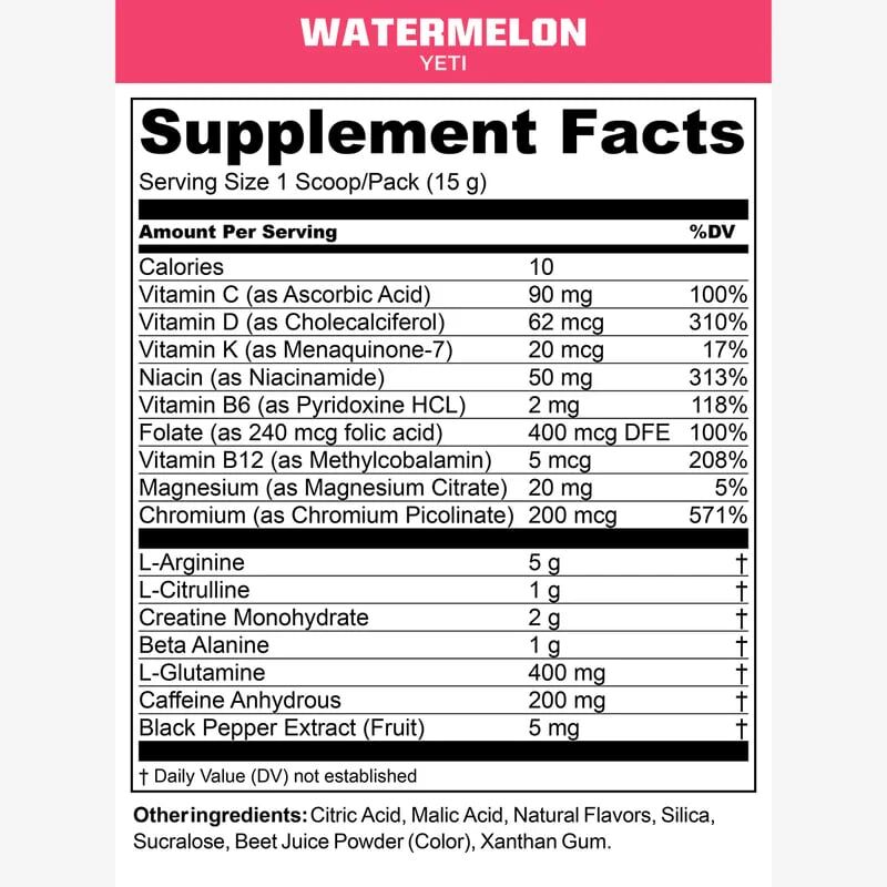 MTN OPS Yeti Supplement Watermelon Flavor, 30-Servings