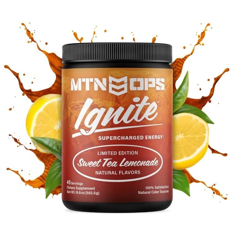 MTN OPS Ignite Supplement Peach Tea Lemonade Flavor, 45-Servings