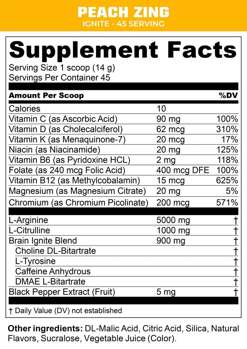 MTN OPS Ignite Supplement Peach Zing Flavor, 21.1-Oz