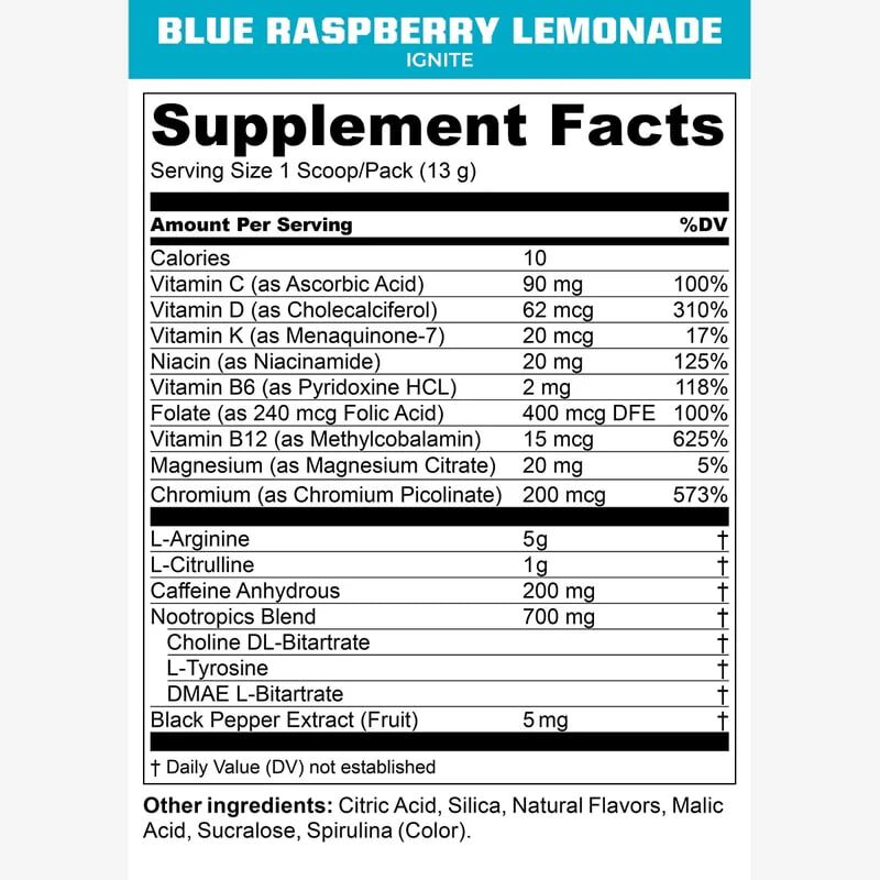 MTN OPS Ignite Supplement Blue Raspberry Lemonade Flavor, 20.6-Oz