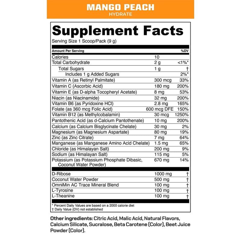 MTN OPS Hydrate Supplement Mango Peach Flavor, 20-Ct