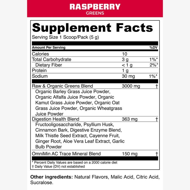 MTN OPS Super Green Supplement Raspberry Flavor, 30-Ct