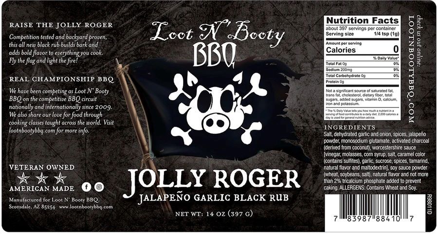 Loot N' Booty Jolly Roger Jalapeno Garlic Black Rub, 14-Oz