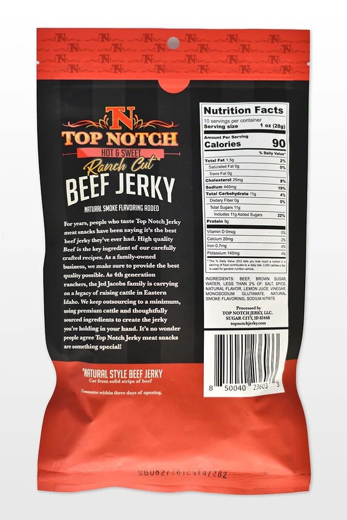 Top Notch Ranch Cut Beef Jerky Hot & Sweet, 10-Oz