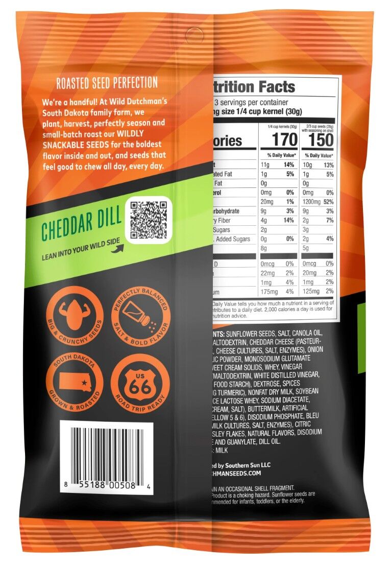 Wild Dutchman Cheddar Dill Flavored Sunflower Seeds, 5.5-Oz