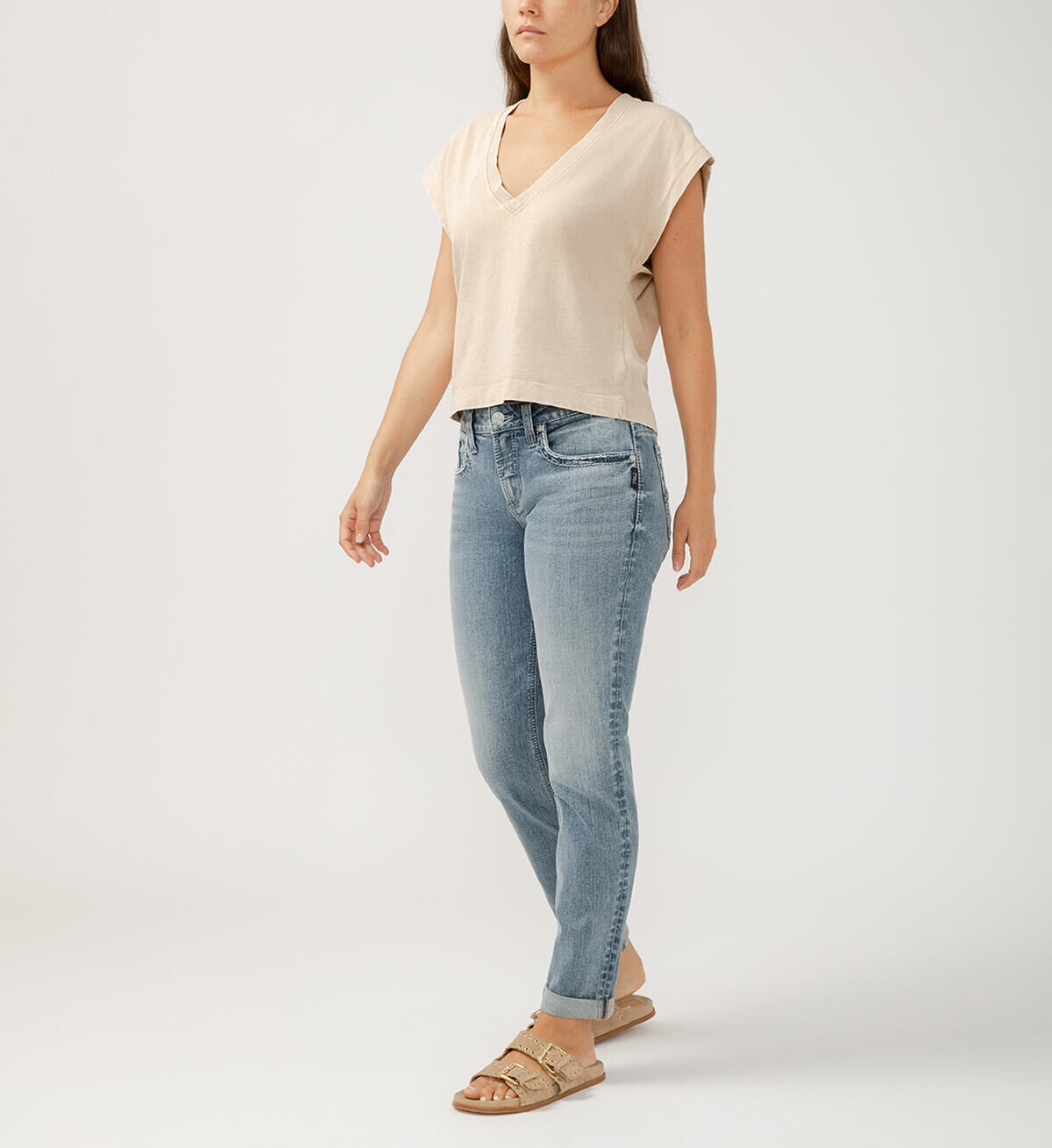 Silver Jeans Co. Women's Boyfriend Mid Rise Slim Leg Jeans