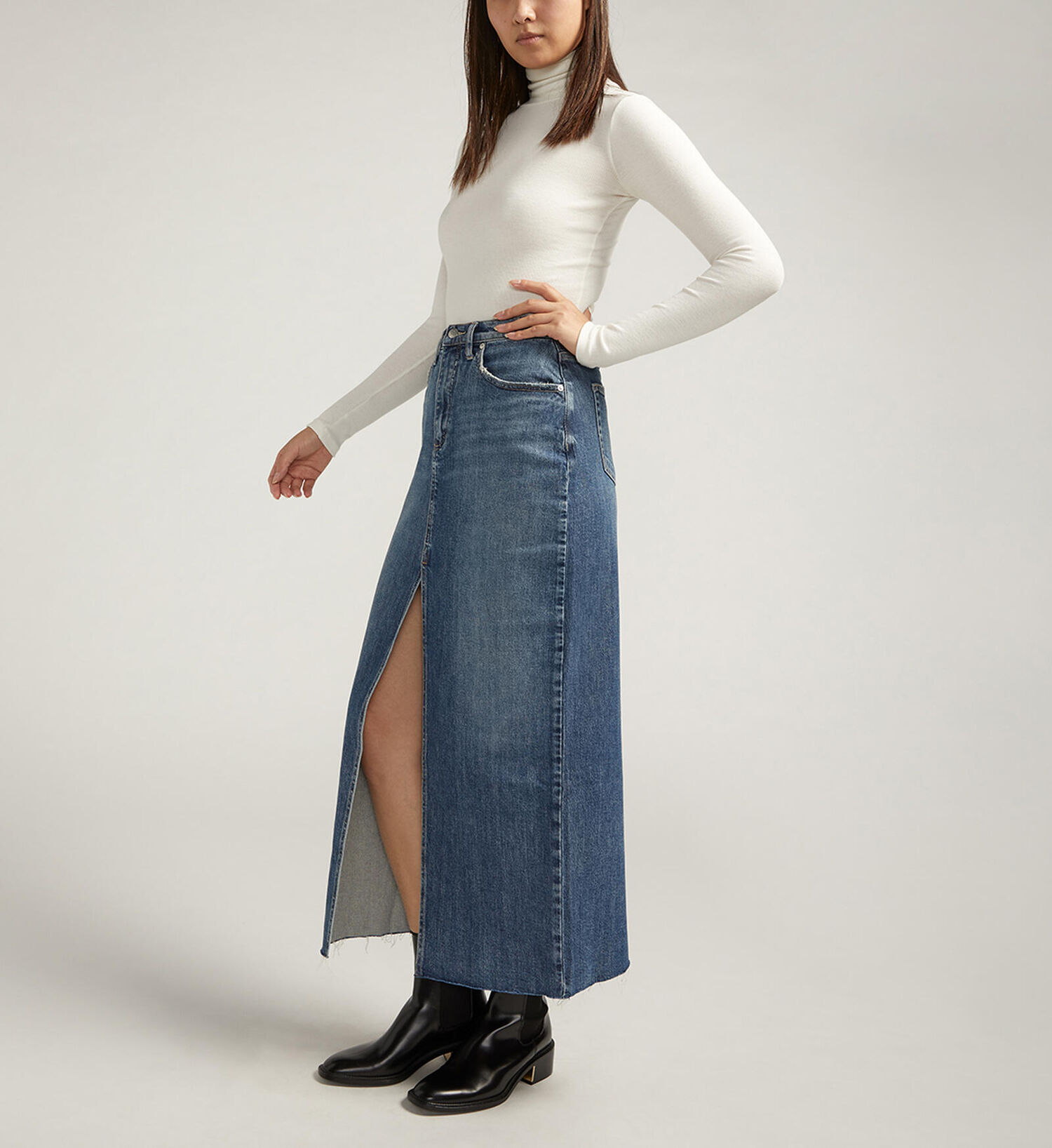 Silver Jeans Co. Women's Front Slit Maxi Jean Skirt