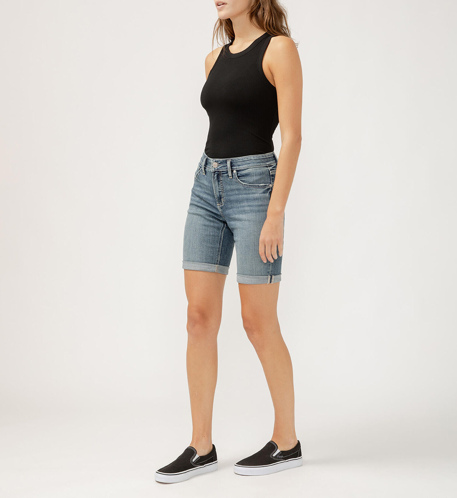 Silver Jeans Co. Women's Elyse Mid Rise Luxe Stretch Bermuda Shorts