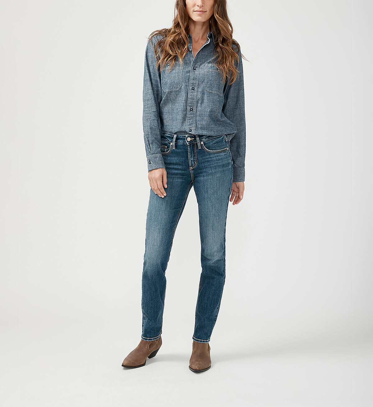 Silver Jeans Co. Women's Suki Mid Rise Straight Leg Luxe Stretch Jeans