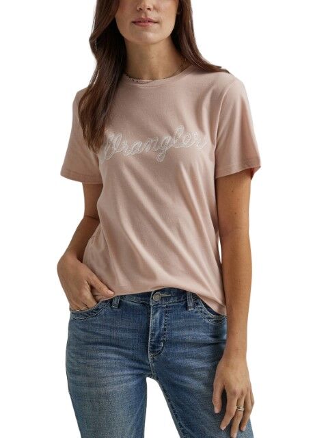 Wrangler Women's Wrangler Rope Logo Regular Fit T-Shirt in Peach Whip Heather