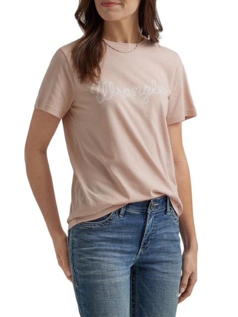 Wrangler Women's Wrangler Rope Logo Regular Fit T-Shirt in Peach Whip Heather