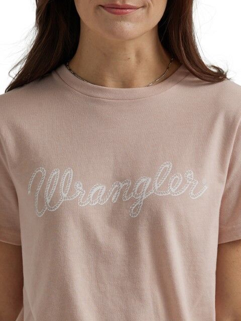 Wrangler Women's Wrangler Rope Logo Regular Fit T-Shirt in Peach Whip Heather