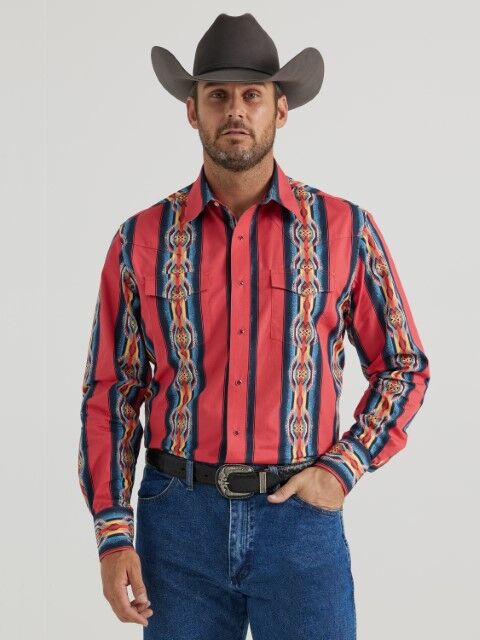 Wrangler Men's Dress Western Long Sleeve Shirt in Red Shirts