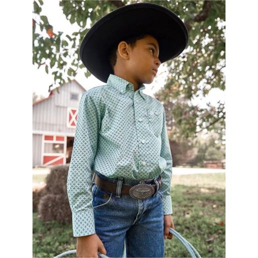 Wrangler Boy's Classic Button Down Print Shirt