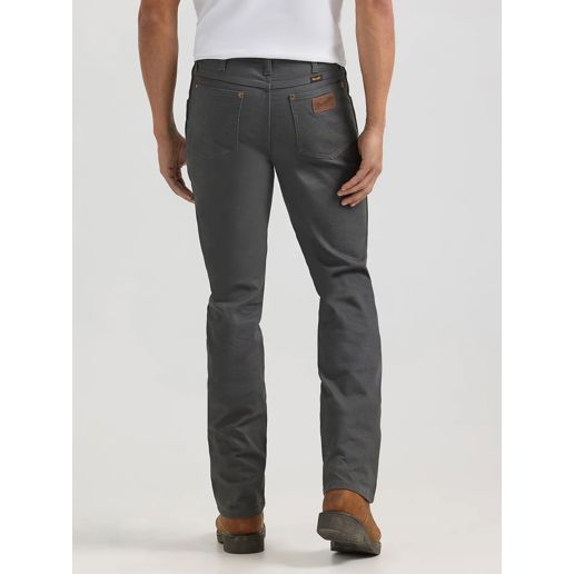 Wrangler Men's Premium Performance Tough Comfort Cowboy Cut Slim Fit Canvas Jean in Grey Pinstripe