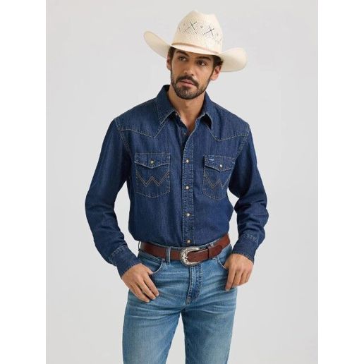 wrangler western dress shirts Cowboy Cut Long Sleeve Snap Chambray Work Shirt in Pale Chambray Wrangler Mens Cowboy Cut Denim