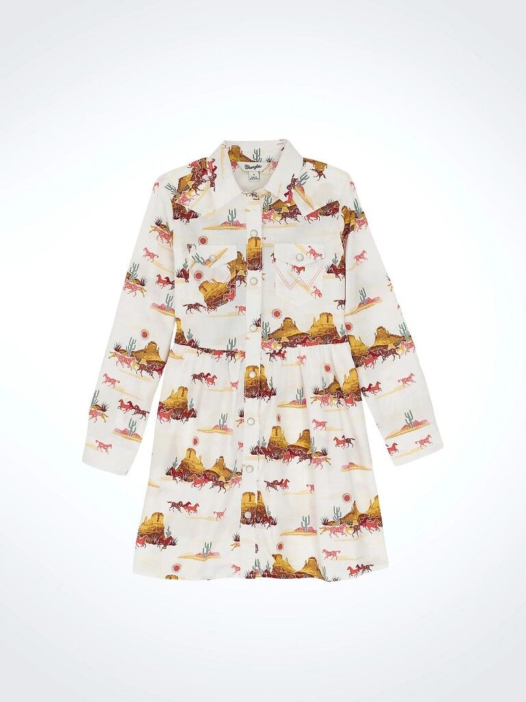 Wrangler Girl's Long Sleeve Printed Western Snap Dress
