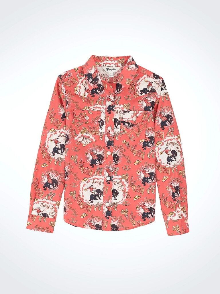 Wrangler Girl's Cowboy Horse Print Western Snap Shirt