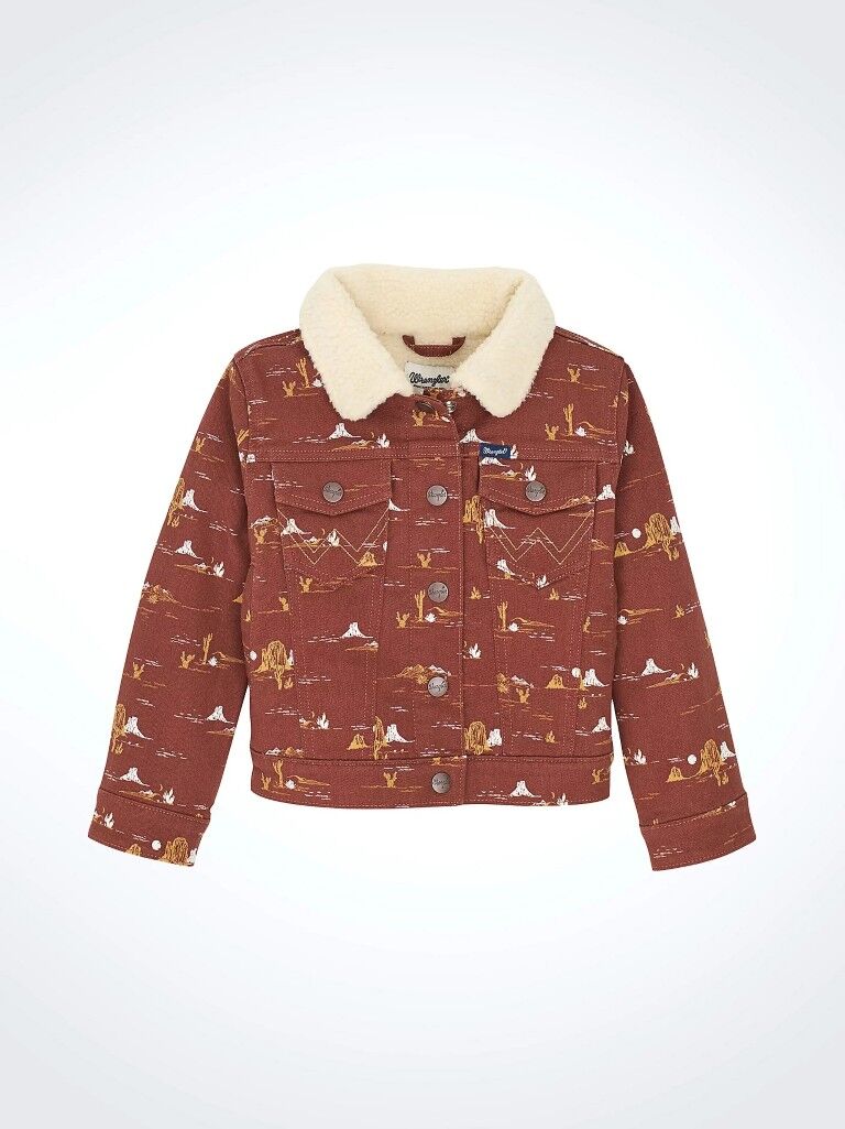Wrangler Gril's Southwestern Print Sherpa Denim Jacket