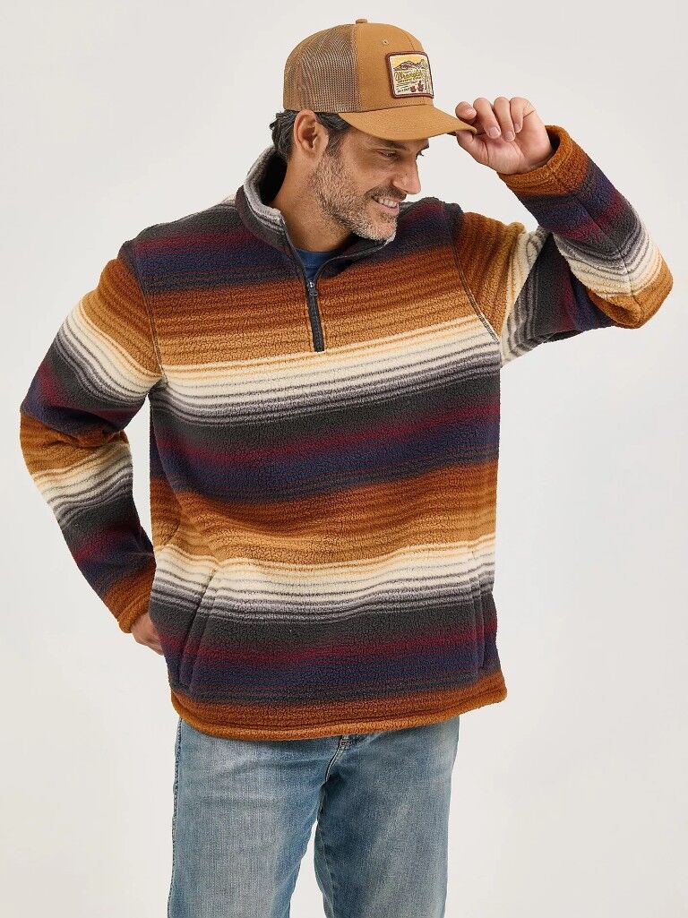 Wrangler Men's Striped 1/4 Zip Sherpa Pullover