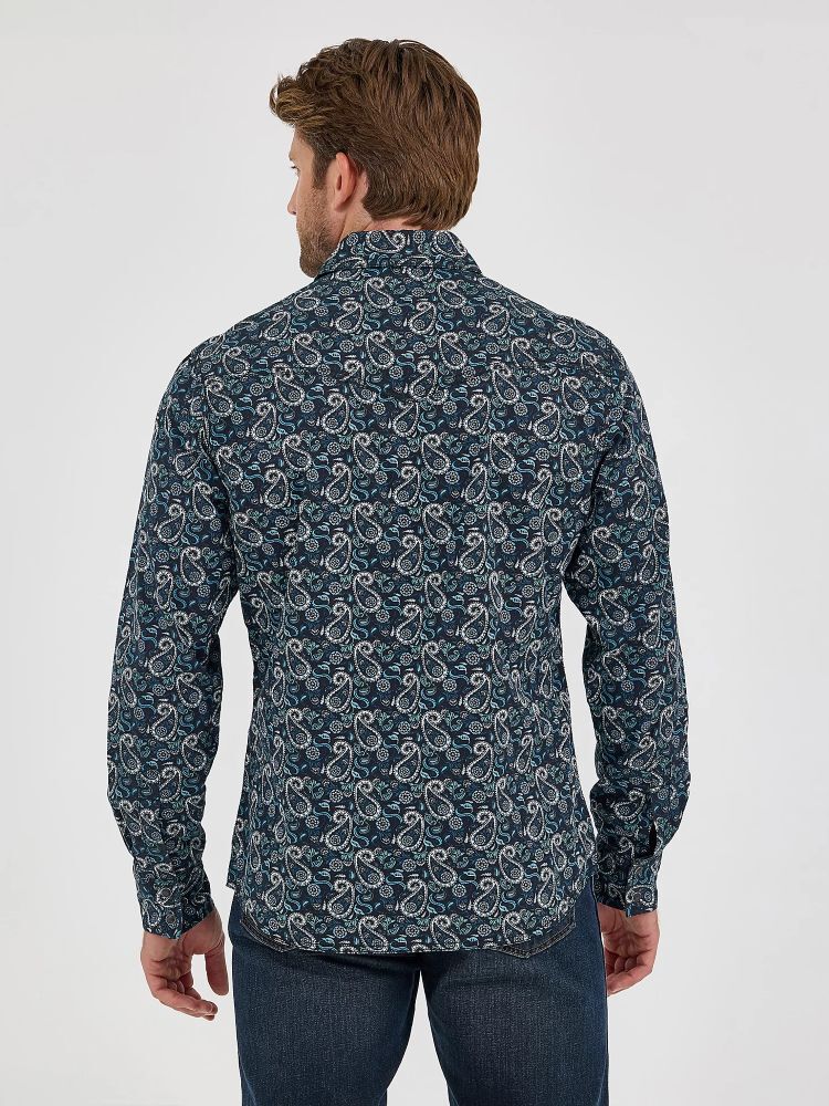 Wrangler Men's Retro Premium Long Sleeve Western Snap Printed Shirt