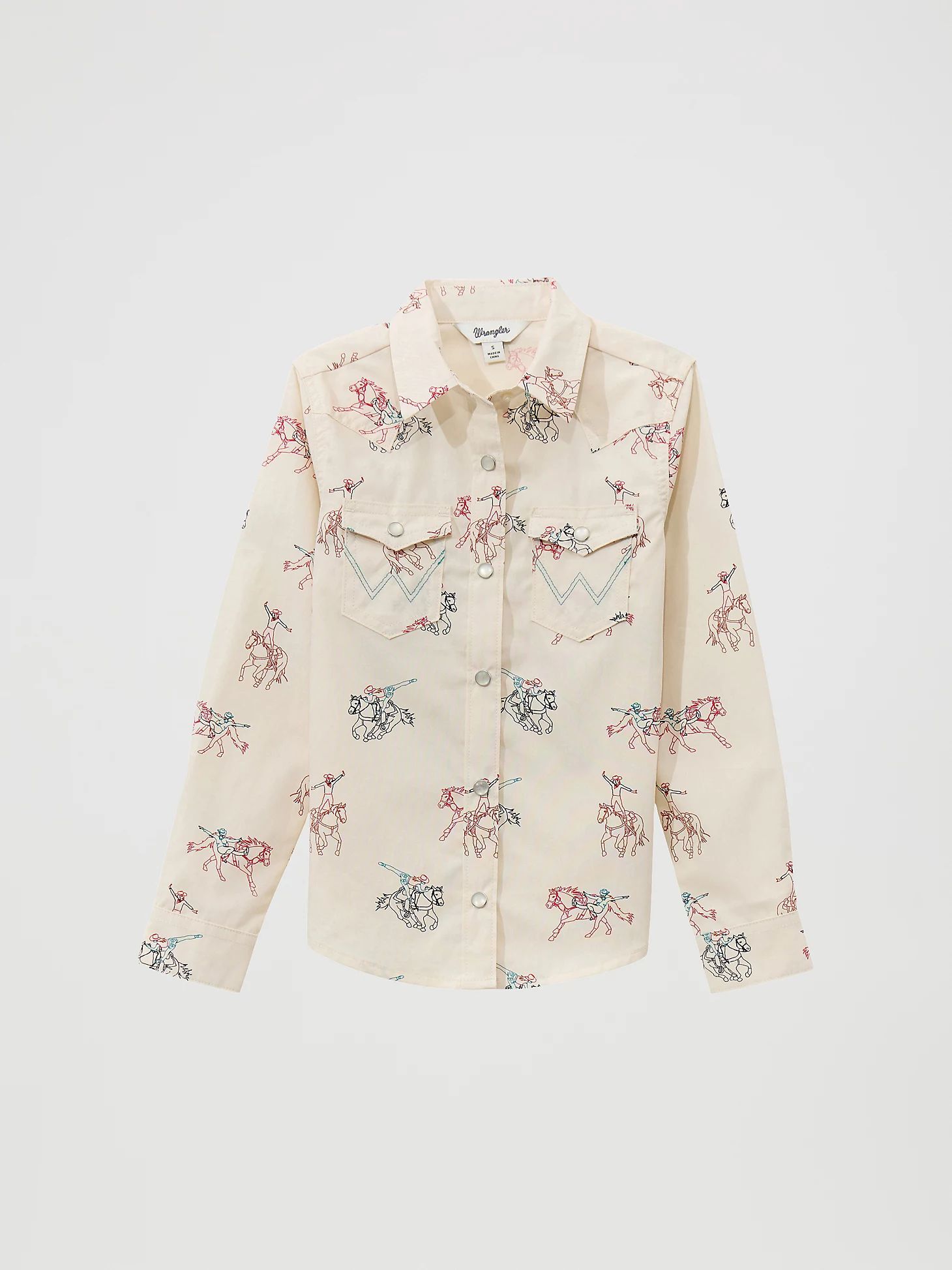Wrangler Girl's Cowboy Horse Print Western Snap Shirt