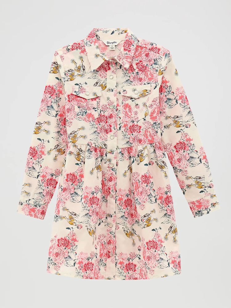 Wrangler Girl's Long Sleeve Printed Western Snap Dress