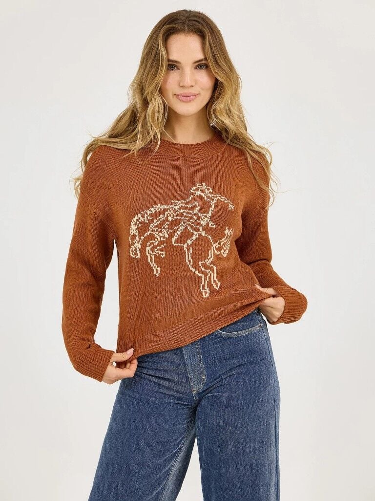 Wrangler Women's Horse Intarsia Crew Neck Sweater