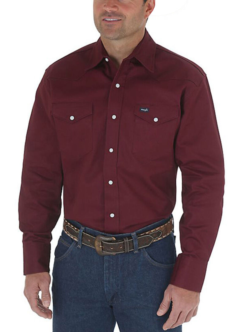 Wrangler Men's Cowboy Cut Firm Finish Long Sleeve Western Snap Solid Work Shirt