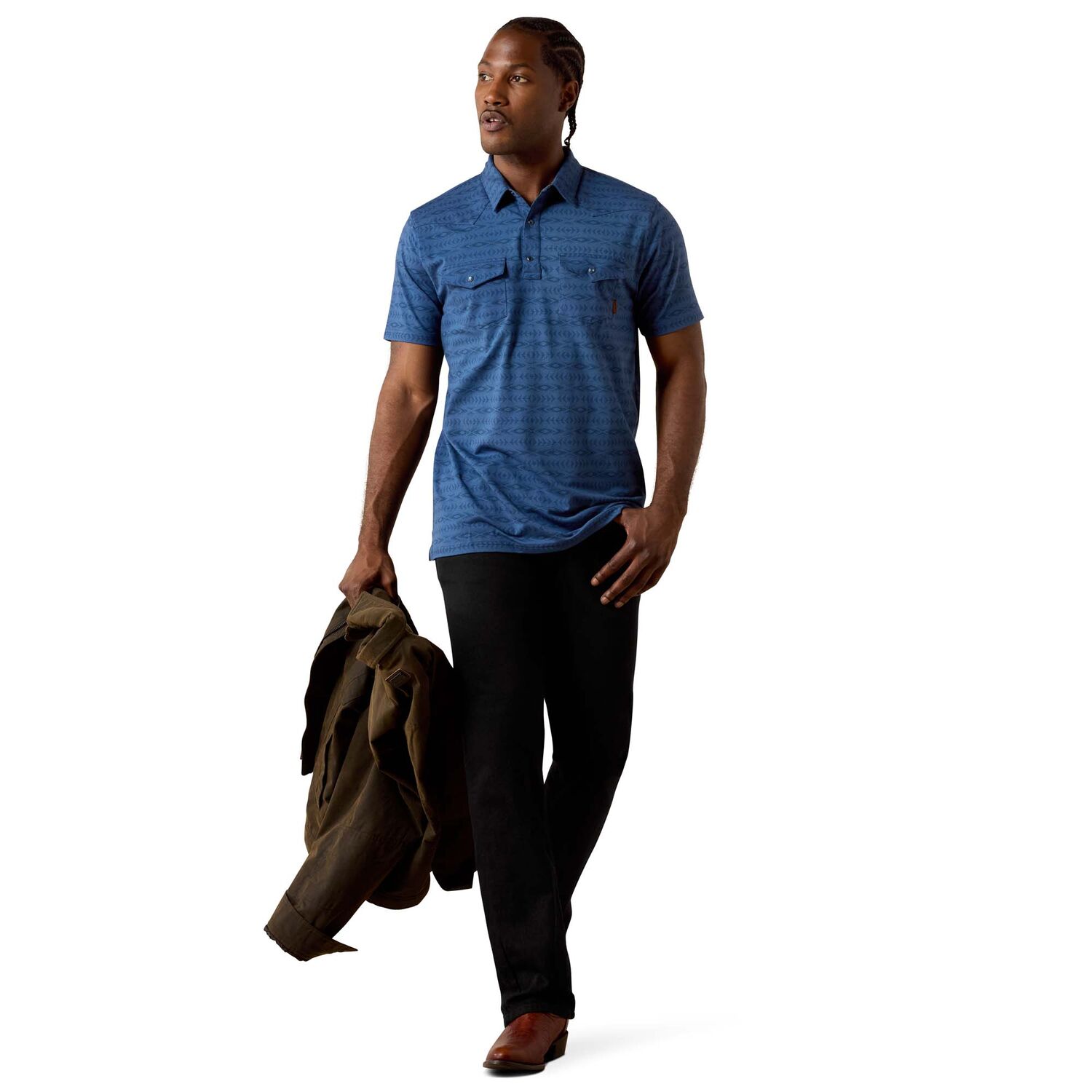 Ariat Men's Fitted Retro Western Snap Polo