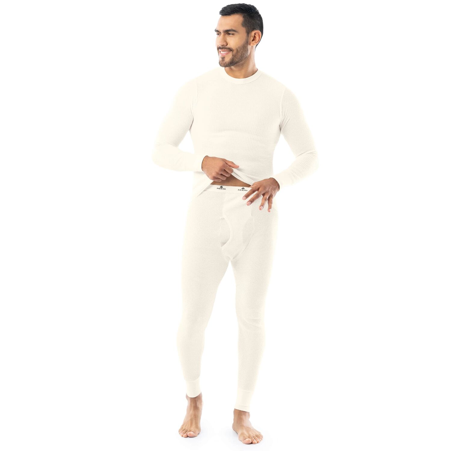 Indera Mills Men's Traditional John Top And Bottom Set in Natural