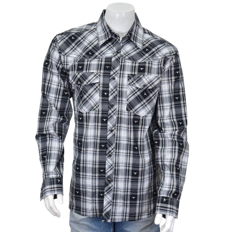 Cowboy Hardware Men's Plaid With Scattered Skulls Long Sleeve Shirt