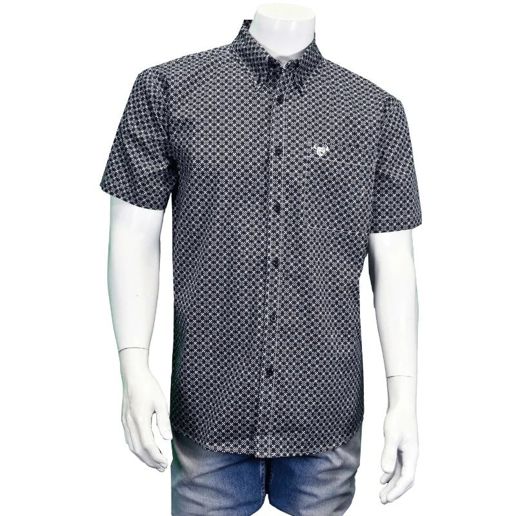 Cowboy Hardware Men's Geo Floral Short Sleeve Western Shirt in Black