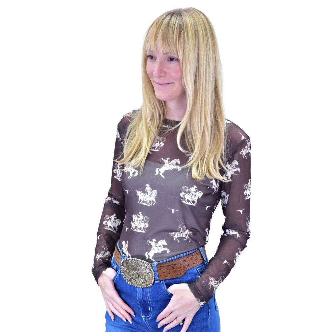 Cowboy Hardware Women's Desert Bronce Long Sleeve Mesh Top