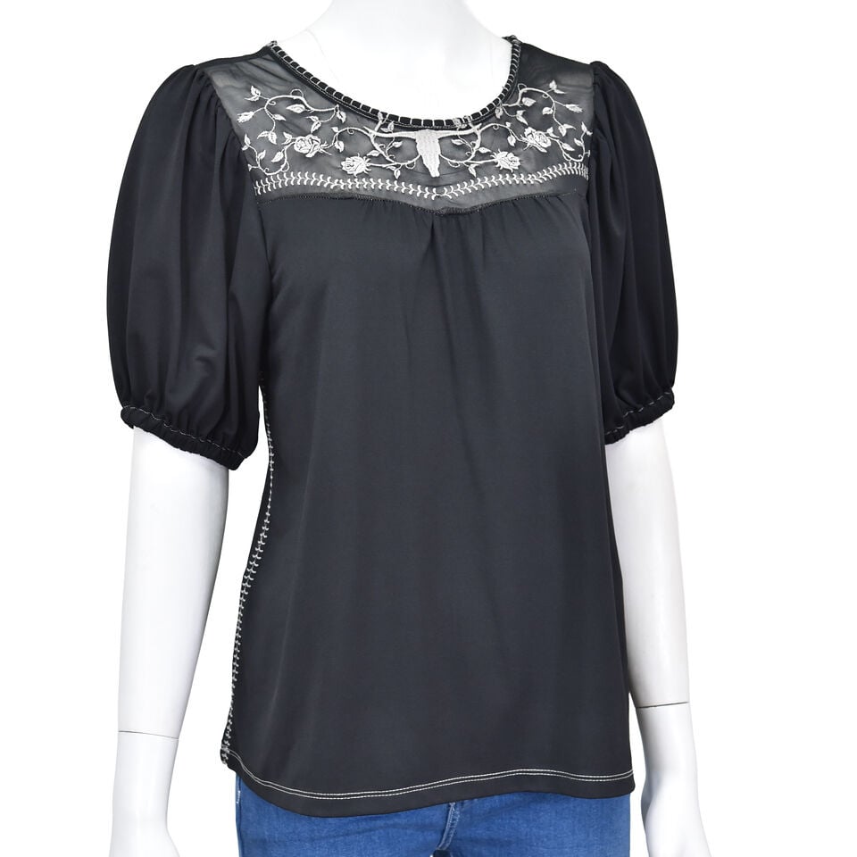 Cowboy Hardware Women's Embossed Floral Skull Scoop Neck Short Sleeve Top