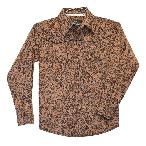 Cowboy Hardware Boy's Tooled Leather Long Sleeve Print Shirt